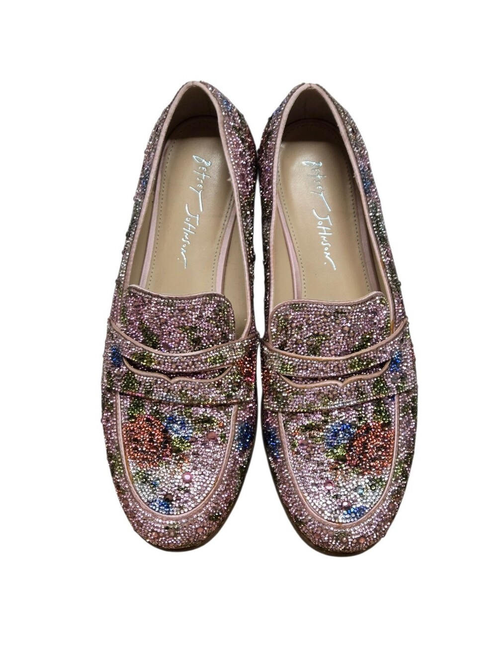 Betsey Johnson Floral Aron Rhinestone Loafers Womens Size 10M Pink Whimsical